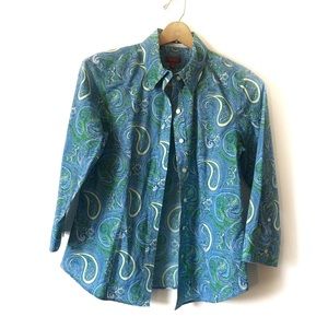 Talbots paisley button up wrinkle resistant blouse size 4